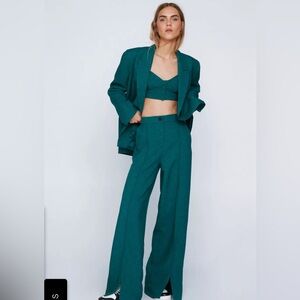 Nasty Gal Size 2  Split Front Wide Leg Tailored Pants in Green